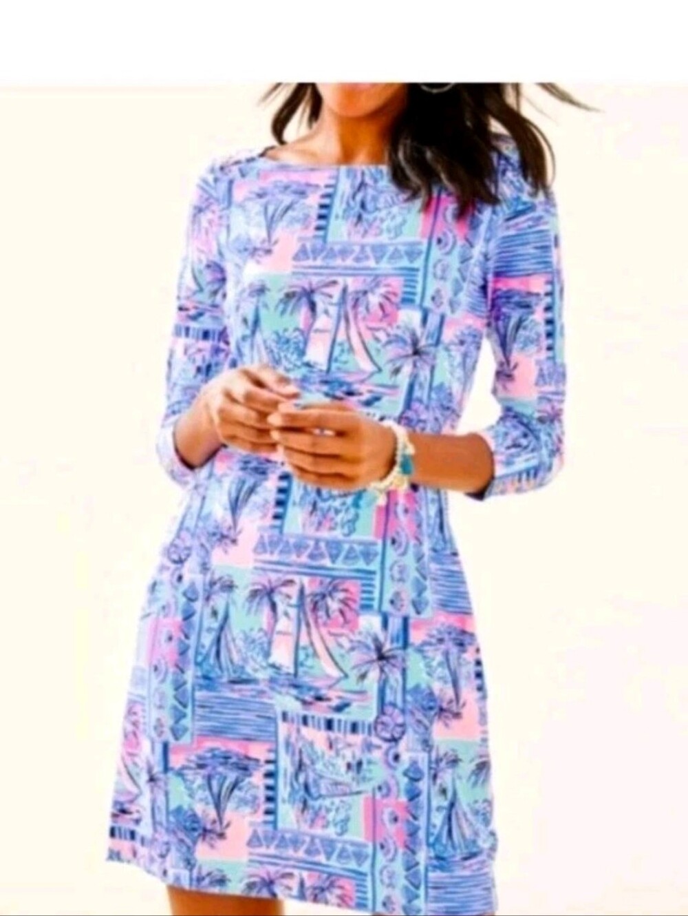 Lilly Pulitzer Sophie Dress UPF 50 Whisper Blue Yeah Buoy Nautical Knit Shift M